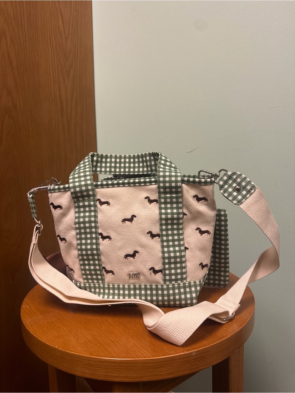 Madden Girl Dachshund Green Embroidered Tote - Picture 2 of 2